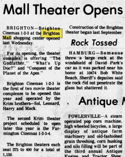 Brighton Mall - Aug 1972 Theater Opens